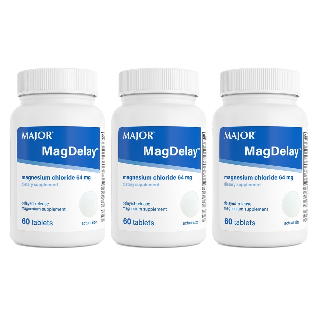 MAJOR MagDelay Magnesium Chloride 64 mg - Συμπλήρωμα μαγνησίου καθυστερημένης αποδέσμευσης - Συμπλήρωμα διατροφής - 60 δισκία (3 Συσκευασία)