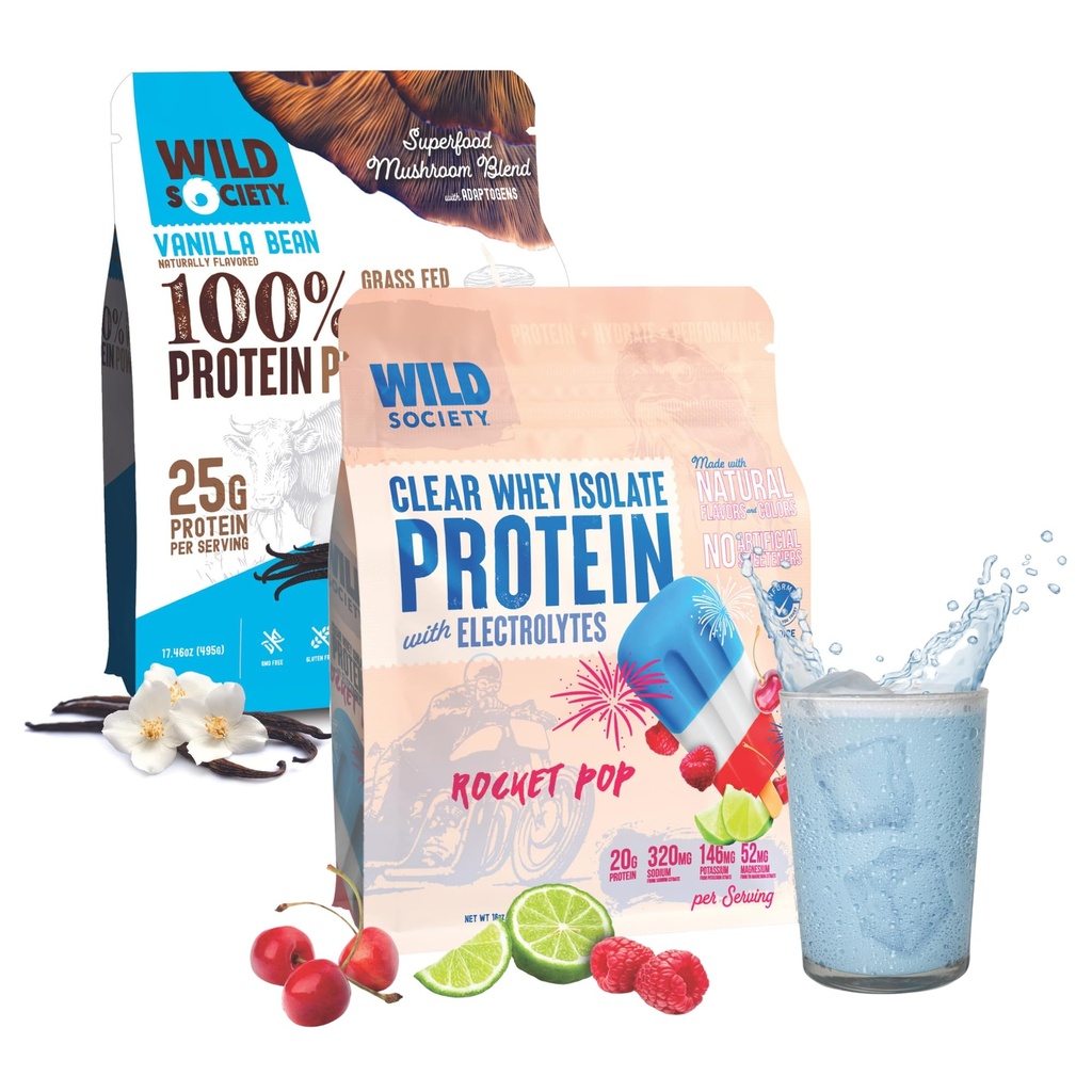 WILD SOCIETY Clear Isolate + Whey Concentrate Super Combo - Rocket Pop Clear Whey + Vanilla Bean Whey Concentrate