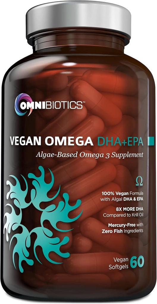 OmniBiotics Vegan Omega 3 DHA συμπλήρωμα EPA – MD-πιστοποιημένο προγεννητικό συμπλήρωμα με 8X Περισσότερα DHA Than Krill Oil, Fish-Free, Non-GMO – 60 Vegan κάψουλες