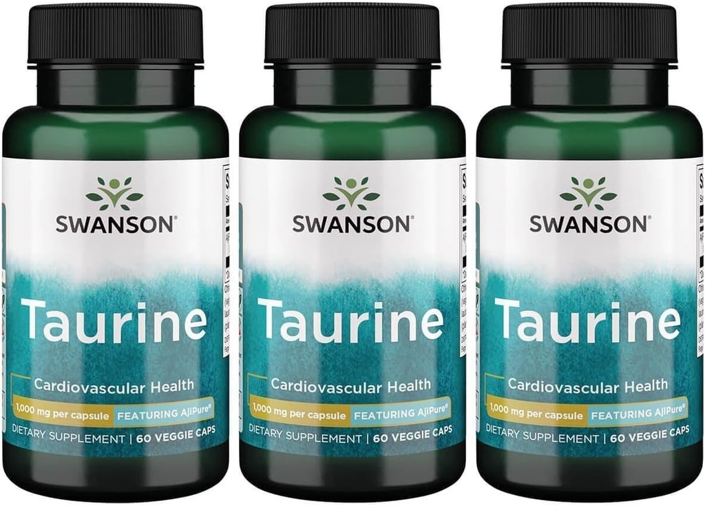 Swanson AjiPure Amino Acid Taurine 1000 Milligrams 60 Veg Κάψουλες (3 Συσκευασία)