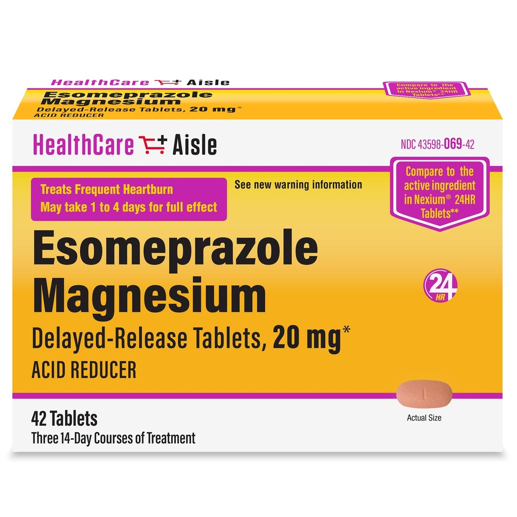 HealthCareAisle Esomeprazole Magnesium Delayed- Release Tablets, 20mg - 42 Count - Acid Reducer, Provides Heartburn Relief