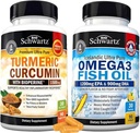 Triple Strength Omega 3 Fish Oil Softgels (1 Μήνας Προμήθεια) Plus κουρκουμίνη κουρκουμίνη με εκχύλισμα μαύρου πιπεριού 1500mg Complex (1 Μήνας Προμήθεια)