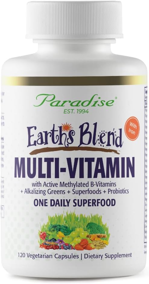 Paradise Herbs Earth's Blend Women's Once Daily Multivitamin with Iron, 48 Organic Superfoods, Probiotics, Antioxidants, Vitamins A, B12, C, D, K2, 120 Κάψουλες