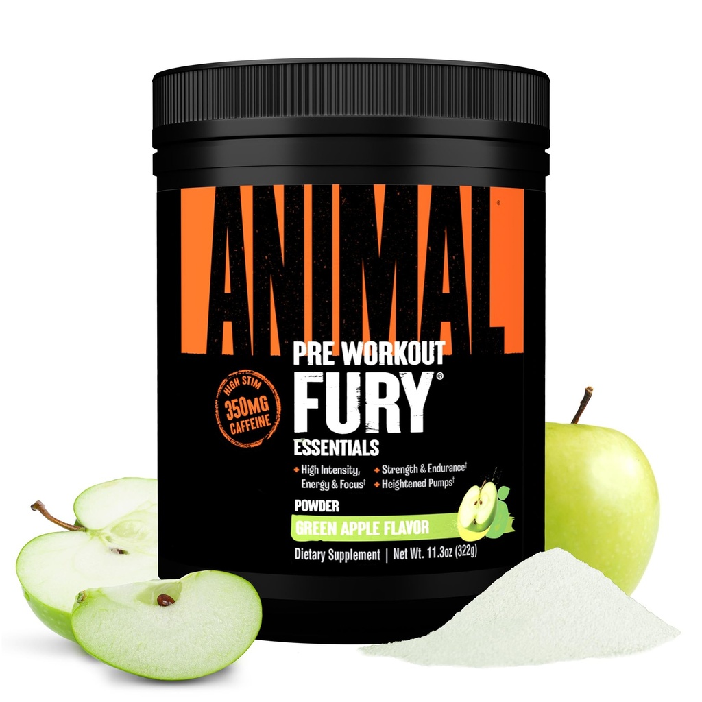 Zimal Fury Pre Workout Powder - Green Apple, 350mg καφεΐνη, BCAA Amino Acids, 2g Beta Alanine, Κιτρουλίνη & Τυροζίνη, Ενέργεια, Εστίαση, Δύναμη, Αντοχή, Προπόνηση για Άνδρες & Γυναίκες, 20 Υπηρεσίες
