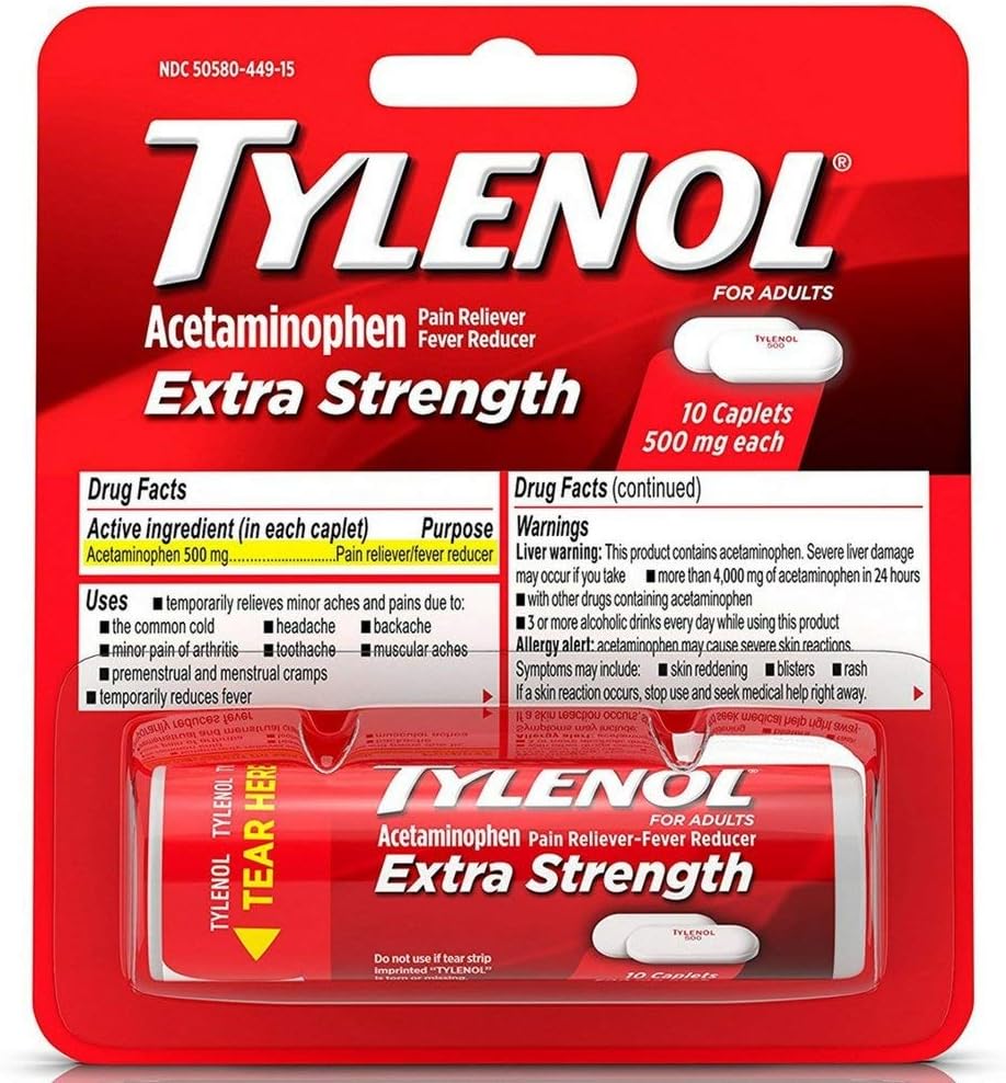TYLENOL Extra Strength Caplets 10 ea (πακέτο των 6)