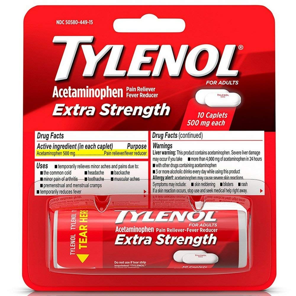 TYLENOL Extra Strength Caplets 10 ea (πακέτο των 6)