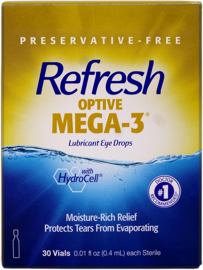 Ανανέωση Optive Mega-3 Lubricant Single-Use Αποστειρωμένα Δοχεία Οφθαλμικές σταγόνες 30 ea (Pack of 3)