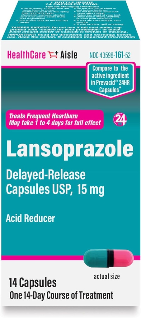 HealthCareAisle Lansoprazole 15 mg - 14 Κάψουλες Καθυστέρησης- Απέλασης - Οξύ Μειωτήρα, Θεραπεία Συχνών Καψίματος