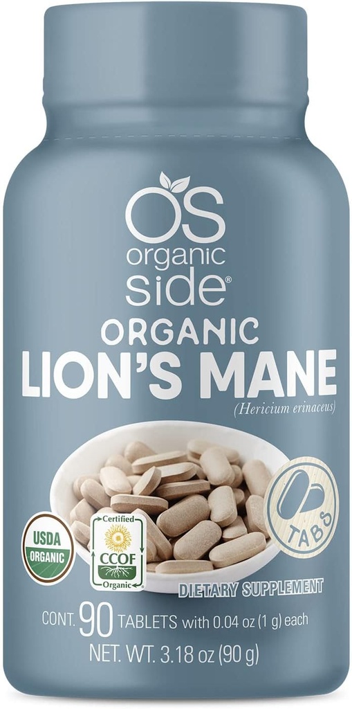 | Lions Manes Mane Tablets | 100% Pure Organic | USDA Certified | Non-GMO, Plant-Based Memory & Focus Support | 1,120 Mg Per Serving | 90 Tablets