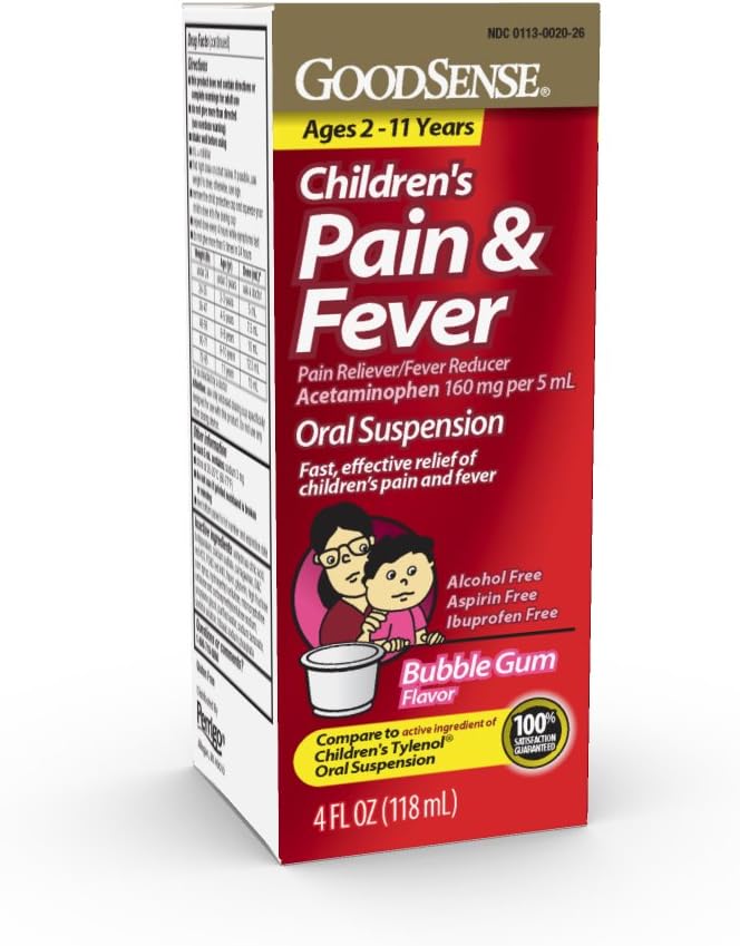 GoodSense Pain Reliever για παιδιά υγρό, φυσαλιδώδες άρωμα τσίχλας, Acetaminophen 160 mg/5 mL, αποτελεσματική ανακούφιση του πόνου / μειωτής πυρετού για παιδιά ηλικίας 2-11, 4 Oz