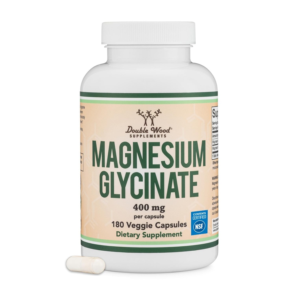 Magnesium Glycinate 400mg | 180 Capsules | Sleep, Muscle, & Heart Support | Vegan, Third Party Tested, Gluten Free, Non-GMO, by Double Wood Supplements