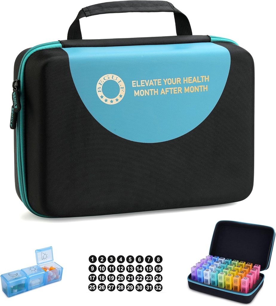 Drop-Proof Μηνιαίος Διοργανωτής Χάπια 3 φορές την ημέρα, 30 ημέρες Travel Box Organizer με 32 καθημερινά διαμερίσματα, ιατρική Organizer Box για βιταμίνη, ιχθυέλαιο, συμπλήρωμα (μαύρο)