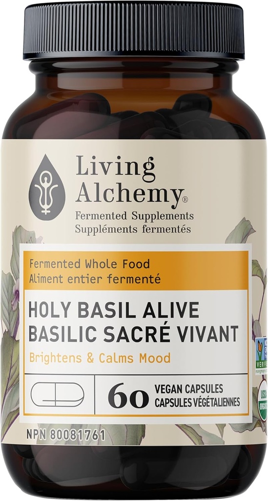 Holy Basil Supplements - Fermented Holy Basil with Natural Lemon Balm - Daily Supplements for Women & Men - Vegan, Non-GMO - Living Alchemy, 60 Pcs