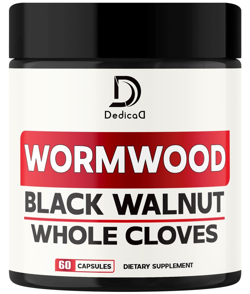 DEDICAD 12in1 Wormwood Capsules Black Walnut Cloves, Ginger, Turmeric Curcumin & Black Pepper - Immune System - 60 Capsules