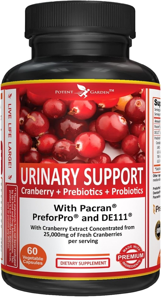 Poent Garden Urinary Support Women Probiotic for Urinary Tract Health for Women, Cranberry Capses with 5 Billion CFUs Cranberry Extract, Prebiotics and Probiotics for Women, 60 Caps, 30 Servings