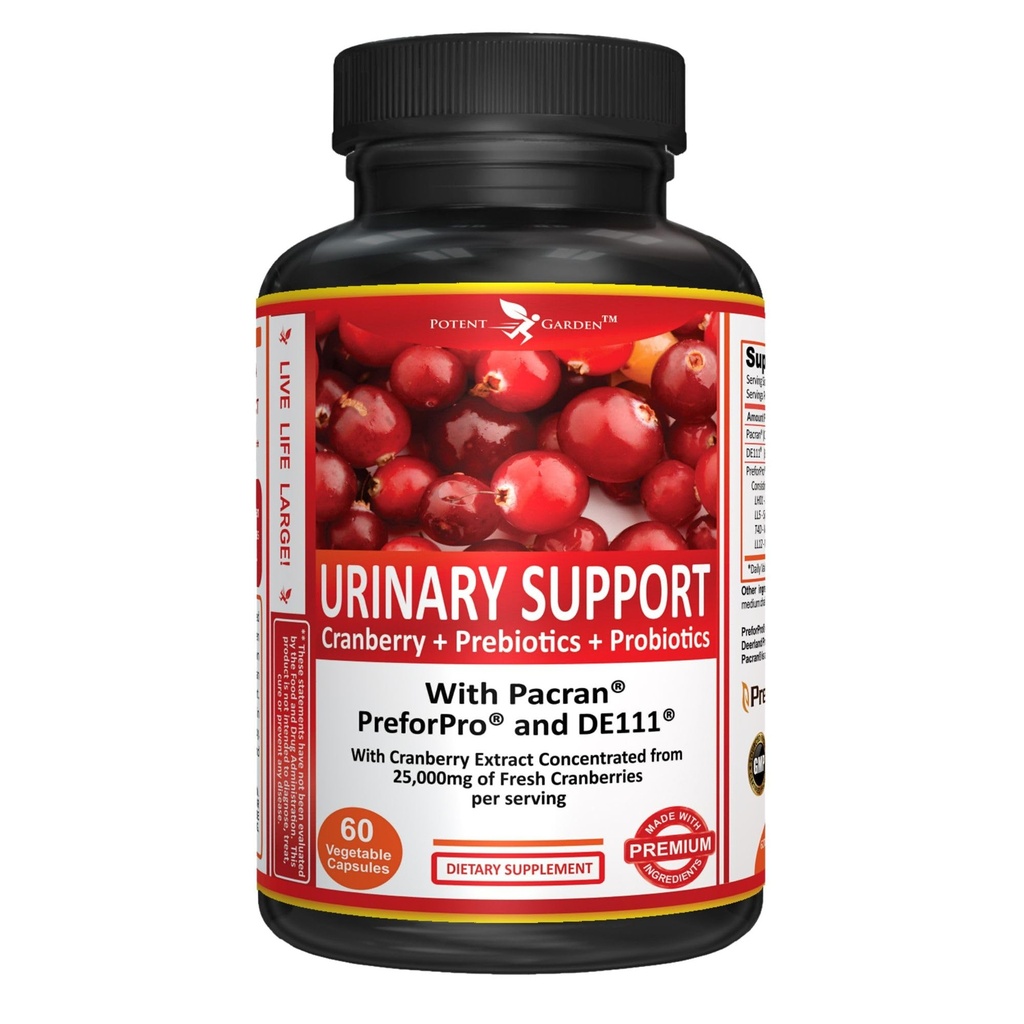 Potent Garden Urinary Support Womens Probiotic for Urinary Tract Health for Women, Cranberry Capsules with 5 Billion CFUs Cranberry Extract, Prebiotics and Probiotics for Women, 60 Caps, 30 Servings