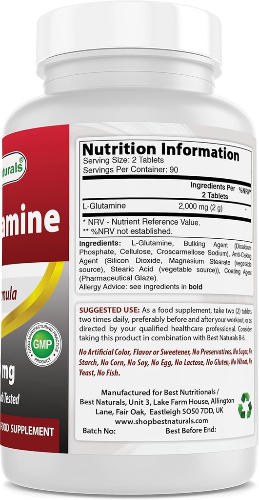 Best Naturals L-Γλουταμίνη 1000 mg & εκχύλισμα Ashwagandha 500 Mg