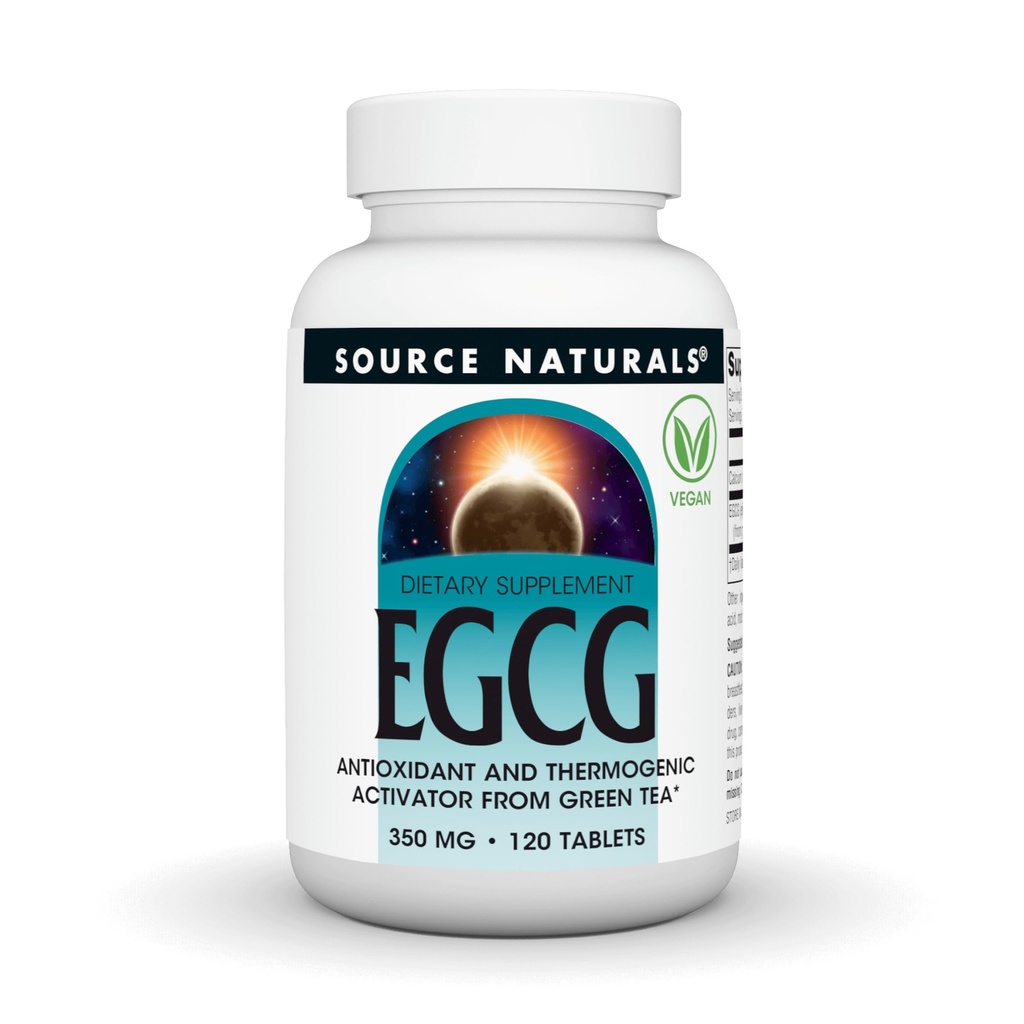 Πηγή Naturals EGCG, Αντιοξειδωτικό και Θερμογόνος Ενεργοποιητής από Πράσινο Τσάι*, 350 mg - 120 δισκία