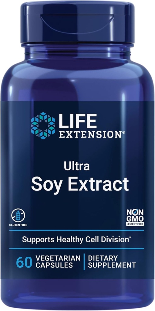 Life Extension Ultra Soy Extract, Υγιής Γήρανση & Υγεία των κυττάρων, Χωρίς γλουτένη, Μη ΓΤΟ, Χορτοφαγικά, 60 Κάψουλες