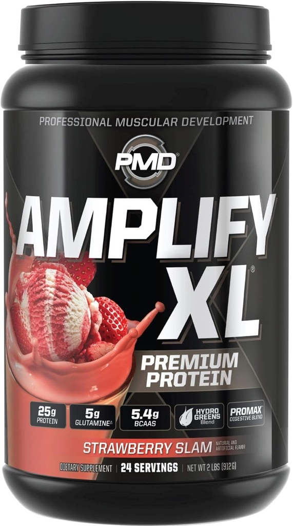 PMD Sports Ενισχύστε XL Premium Whey Protein Supplement Hydro Greens Blend - Glutamine και Whey Protein Matrix με Superfood για τους μυς, τη δύναμη και την ανάκτηση - Φράουλα Slam (24 εξυπηρετούν)