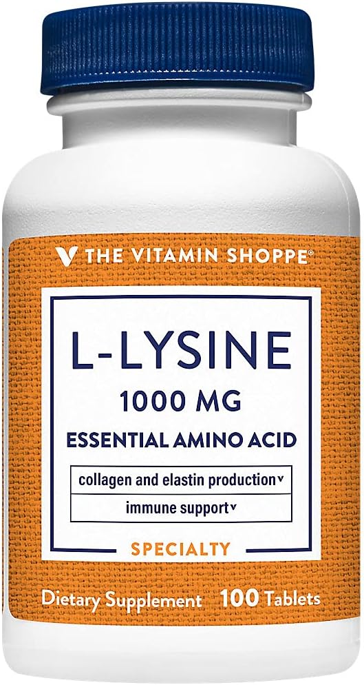 Το Vitamin Shoppe L-Lysine 1.000MG, Essential Amino Acid, Lip Care Supplement, υποστηρίζει Collagen & Elastin Production, Once Daily (100 Tablets)