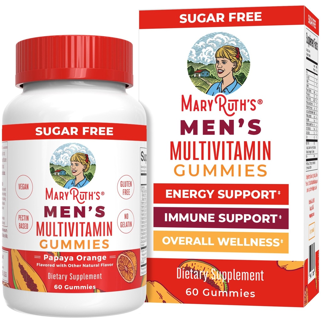 MARYRUTH'S Multivitamin Gummies for Men | Vitamin A, C, D, E, B6, B12, Biotin, Zinc | Energy Metabolism | Immunity | Bone Health | Cellular Health | Vegan | Non-GMO | Gluten & Sugar Free | 60 Count