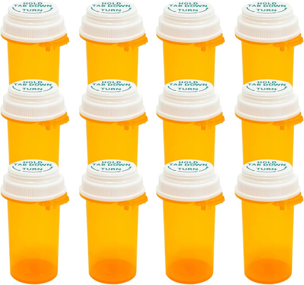 Prescription Reversible Thumb Tab Vials,Pill Bottles with Child Resistant Cap,Empty Medicine Bottles with Caps,Medicine Container for Personal Medication & Pharmacy.(16dram,12pcs)