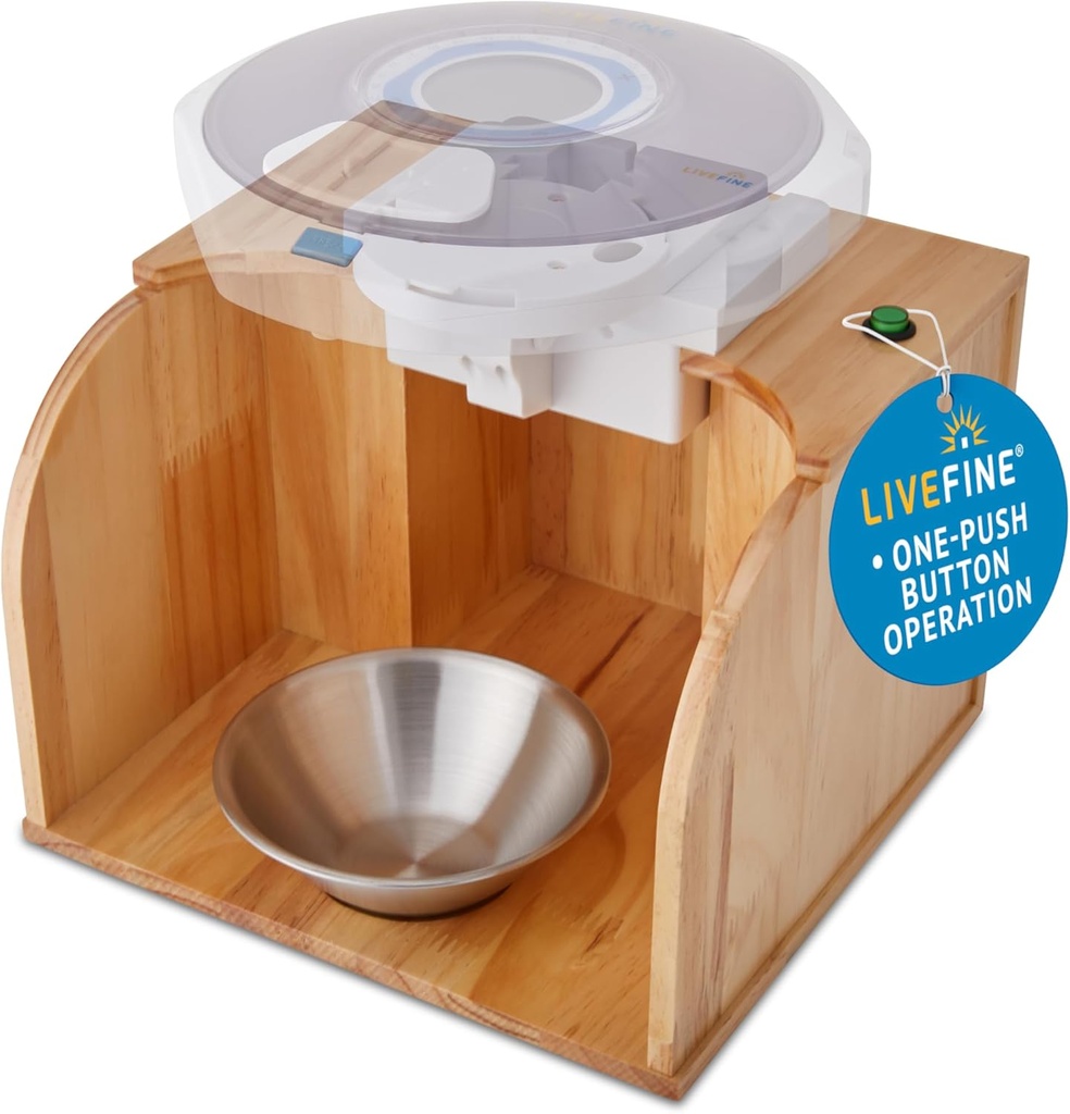 LiveFine Pill Dispenser Tipper (Dispenser δεν περιλαμβάνεται), One-Touch Λειτουργία, Αυτόματη διανομή Χάπια, Κομψή ξύλινη βάση, συμβατό με LiveFine & Άλλα Μοντέλα