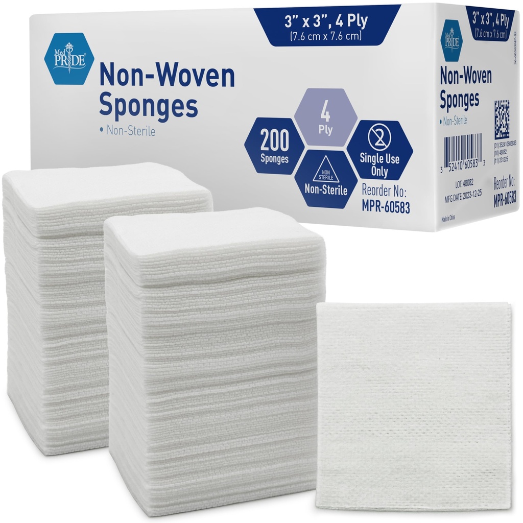 MED PRIDE 3x3 σε Gauze Pads 200 Pack, μη αποστειρωμένο, 4 Ply, μη κληρονομικό Mesh ληστές, απορροφητικό τραύμα φροντίδας φορώντας σφουγγάρια