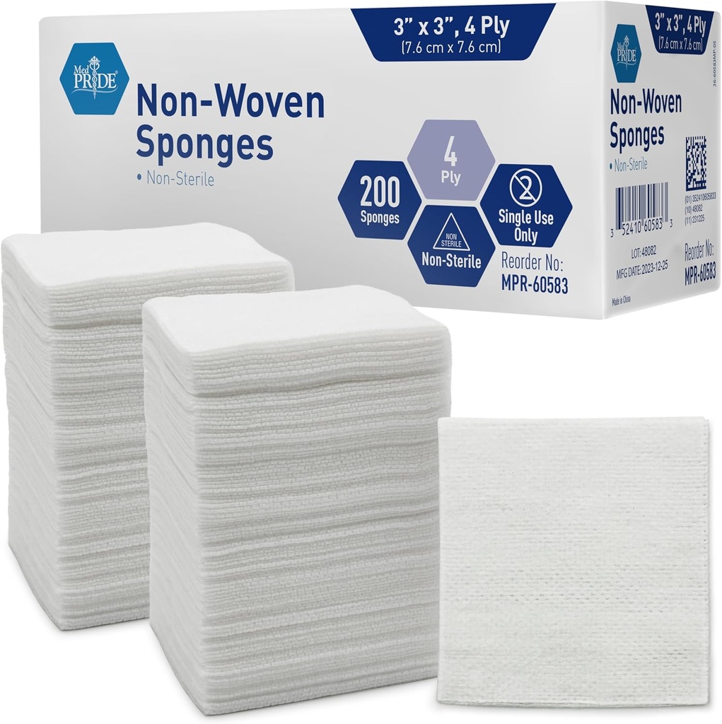 MED PRIDE 3x3 σε Gauze Pads 200 Pack, μη αποστειρωμένο, 4 Ply, μη κληρονομικό Mesh ληστές, απορροφητικό τραύμα φροντίδας φορώντας σφουγγάρια