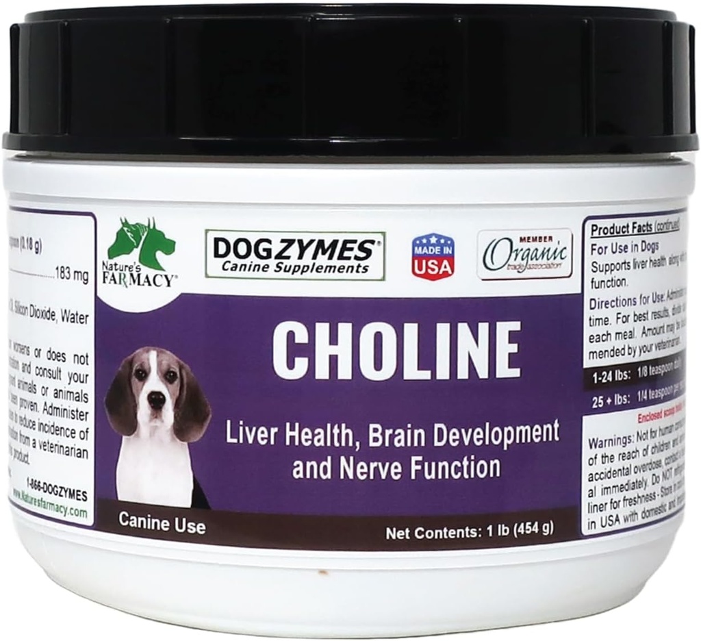 Dogzymes Choline βοηθά στη λειτουργία του εγκεφάλου και βοηθά επίσης με τις επιληπτικές κρίσεις και το Stroke Recovery. Χρησιμοποιείται επίσης για τον καθαρισμό του ήπατος των συσσωρευμένων λιπιδίων (1 λίρα)