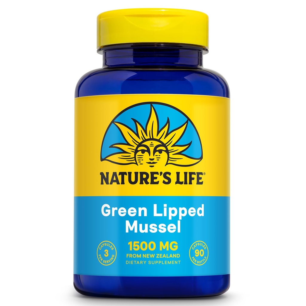 Nature's Life Green Lipped Mussel 1500 mg - New Zealand Green Lipped Mussel Supplement με Φυσικά Ωμέγα 3 Λιπαρά Οξέα - 60-Ημέρα Εγγύηση, Εργαστήριο Επαληθευμένο - 30 Μερίδες, 90 Κάψουλες