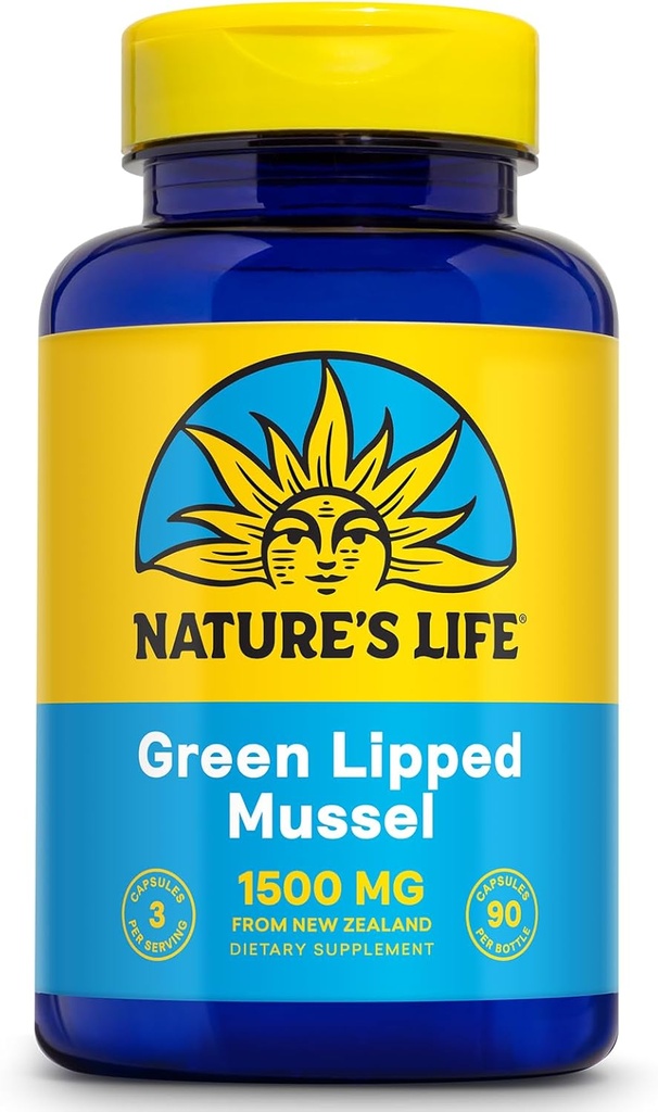 Nature's Life Green Lipped Mussel 1500 mg - New Zealand Green Lipped Mussel Supplement with Naturally Occurring Omega 3 Fatty Acids - 60-Day Guarantee, Lab Verified - 30 Servings, 90 Capsules