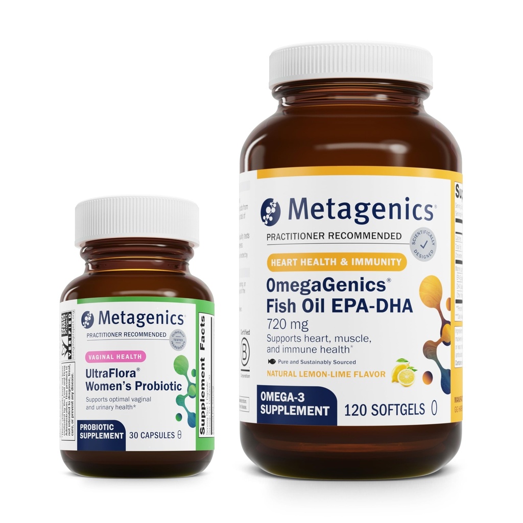 Μεταγονική Bundle - UltraFlora Γυναικεία & ΩμέγαΓενικά EPA-DHA 720-30 κόμης της UltraFlora Γυναικεία για την Κολπική Υγεία - 120 Softgels της EPA-DHA 720 για την Καρδιά, Μυοσκελετικό, Ανοσοποιητική Υγεία