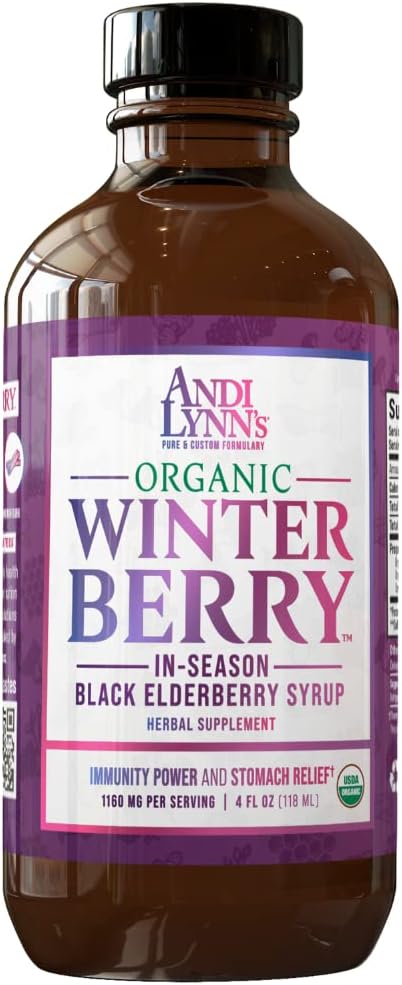 Άντυ Lynn's Winterberry Black Elderberry Syrup - Περιλαμβάνει Black Elderberries, Κανέλα, Τζίντζερ, Μέλι & Λέμον - Ανοσοποιητική Υποστήριξη για ολόκληρη την οικογένεια - Βιολογικό & Υπέροχο Γευστικό Σιρόπι 4oz
