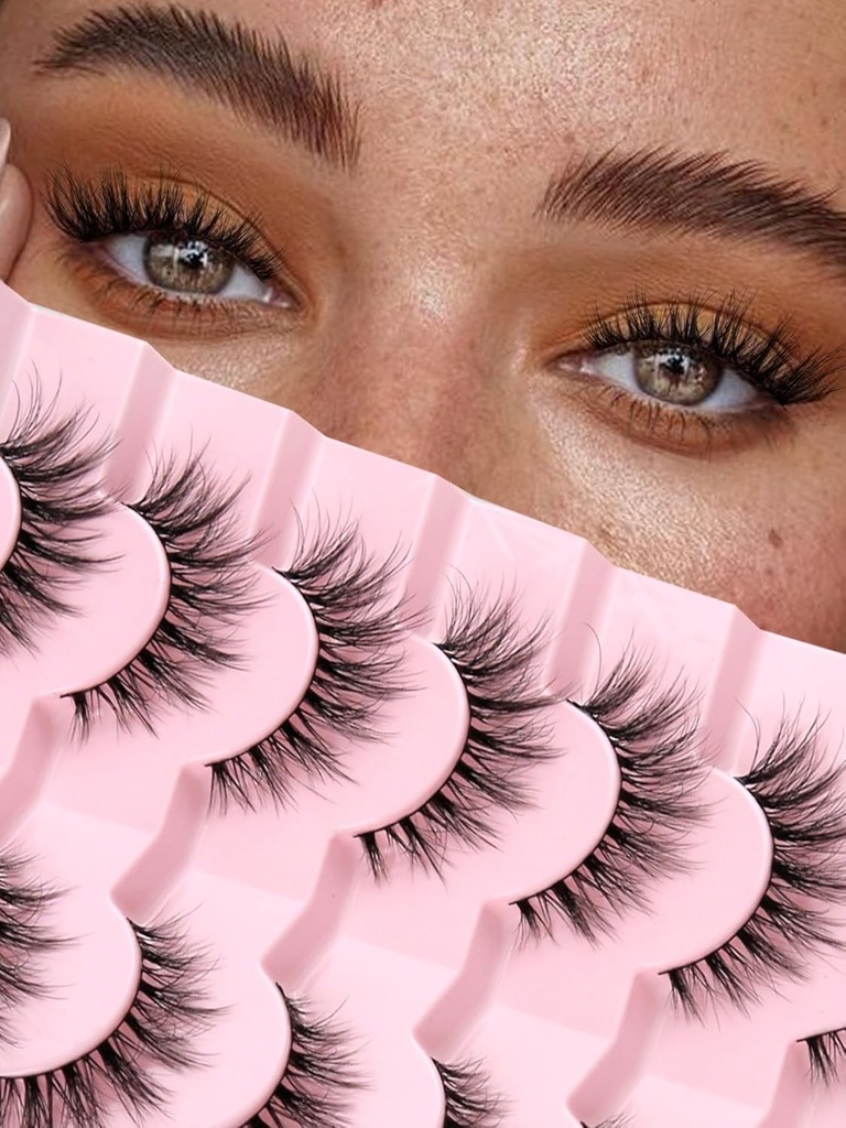Βλεφαρίδες Natural Cat Eye Lashes Wispy Βλεφαρίδες 15mm Ψεύτικες Βλεφαρίδες Βλεφαρίδες 3D Volume Strip Βλεφαρίδες Thin Cotton Band Soft Fake Βλεφαρίδες False Lashes Pack 7 Pairs Siligli