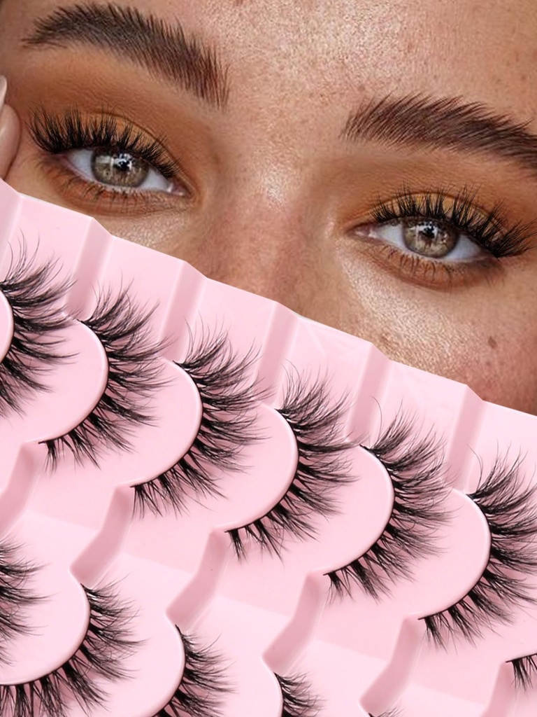 Βλεφαρίδες Natural Cat Eye Lashes Wispy Βλεφαρίδες 15mm Ψεύτικες Βλεφαρίδες Βλεφαρίδες 3D Volume Strip Βλεφαρίδες Thin Cotton Band Soft Fake Βλεφαρίδες False Lashes Pack 7 Pairs Siligli