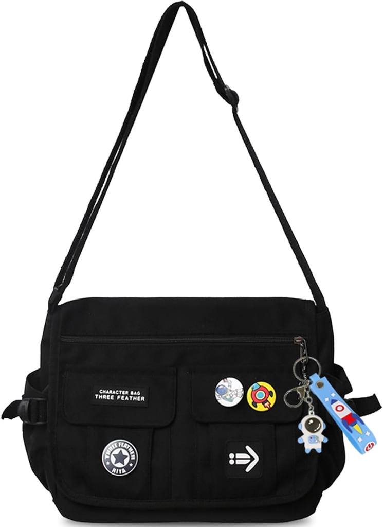 Μόδα Crossbody τσάντα με χαριτωμένο αξεσουάρ Nylon Casual τσάντα Messenger με κρεμαστό ελαφρύ τσάντα τσάντα Ταξιδιών Daypacks (μαύρο)