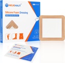 Σιλικόνη Αφρός Dressing with Gentle Adhesive Border 6''x6'', Bed Sore Pressure Ulcer Leg Ulcer Silicone Wound Bandage, Υψηλή Απορροφητικότητα Αδιάβροχη, 5 Pack by NeueHaut