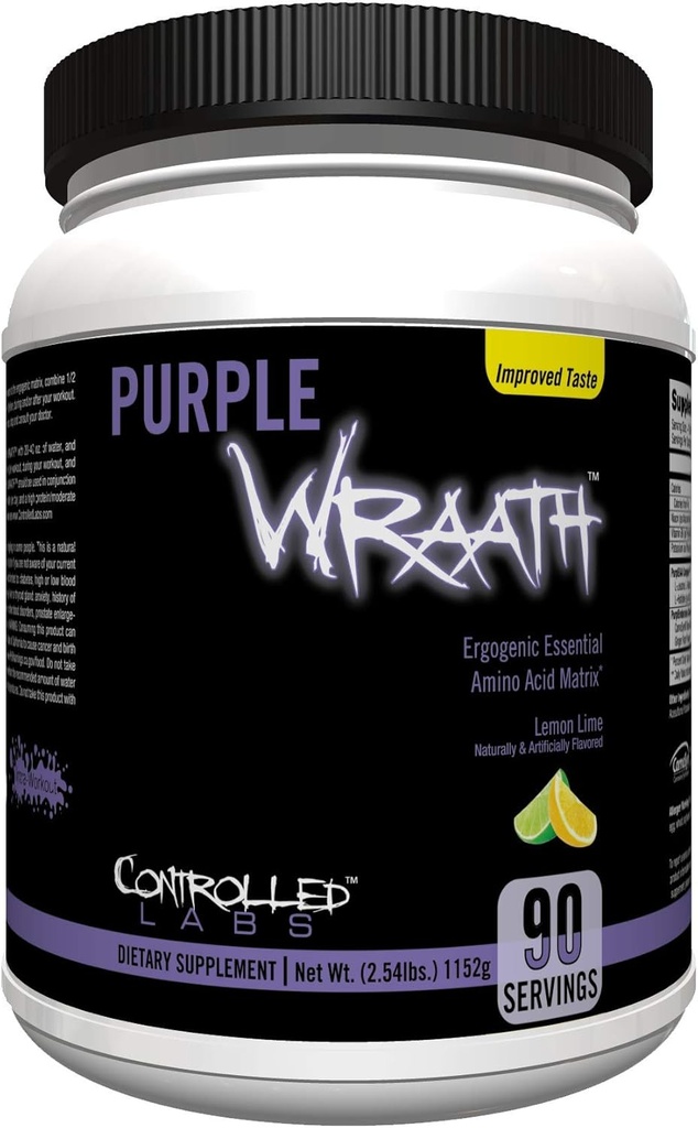 Ελέγχονται LABS Purple Wraath, BCAA και EAA Amino Acid Supplement, με την αντοχή ανάμειξη Intra Workout Powder, Optimal Endurance, Focus, και Stamina (Lemon Lime, 90 Services)