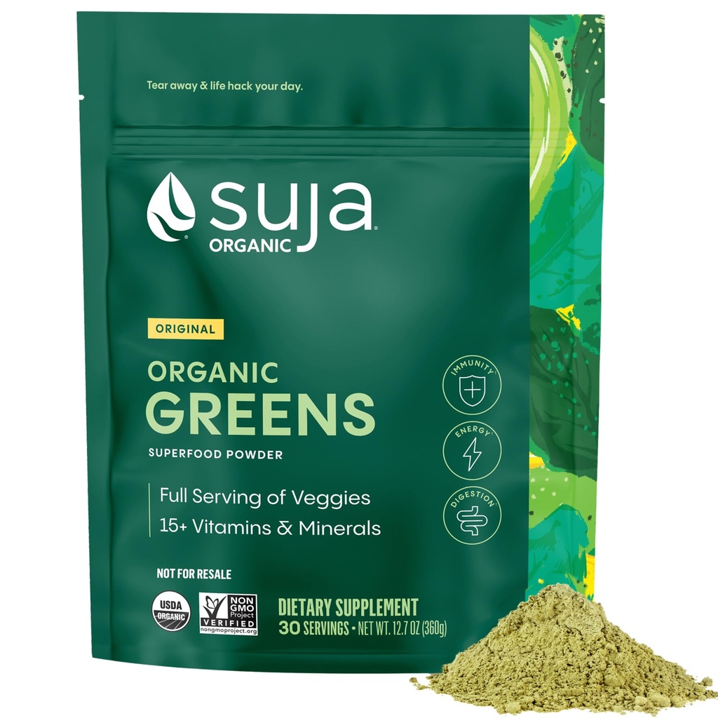 Suja Organic Greens Powder Probiotic Blend, Spirulina, Daily Superfood Drink or Smoothie Mix for Immune Support, Digestion, & Energy, Vegan, Gluten Free, Non GMO, 30 Μερίδες