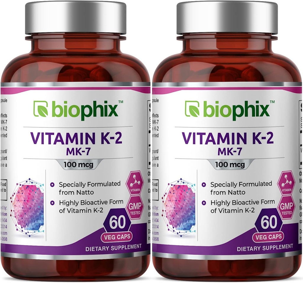 biophix Βιταμίνη K2 MK-7-100 mcg 60 Vcaps 2 Pack - Υποστηρίζει ισχυρά οστά ανοσοποιητική υγεία