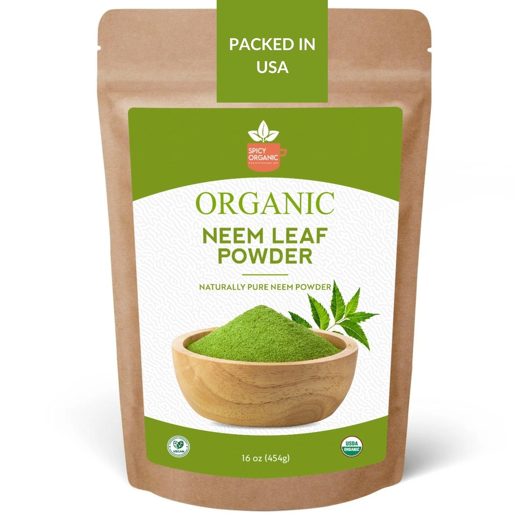 SPICY ORGANIC Neem Powder – 16 oz. - Certified USDA Organic -Non-GMO - Φρέσκα Αποξηραμένα Φύλλα Νερού σε σκόνη για υγιή μαλλιά και δέρμα - Azadirachta Indica Ayurvedic Herb για τη συνολική ευεξία