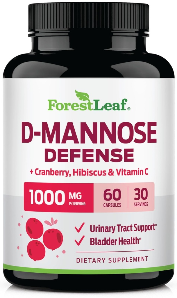 ForestLeaf D Mannose 1000mg Κάψουλες - D- Mannose με Cranberry, Hibiscus & VIT C, Urinary Tract Health for Women and Men, Βιολογικά χάπια Dmannose για UTI, Urinary Health & Bladder Υποστήριξη 60 κάψουλες