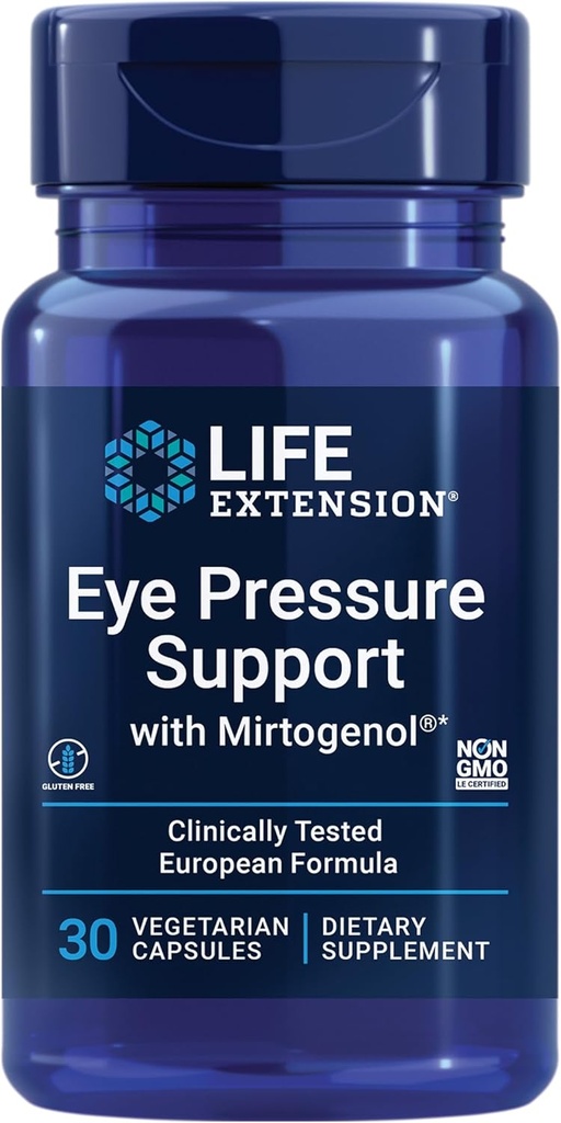 Life Extension Eye Pressure Support with Mirtogenol - Eye Health Supplement for Healthy Eye Pressure - with French Maritime Pine flanc – Gluten-free, Vegetarian, Non-GMO - 30 Κάψουλες