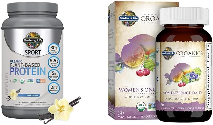 Κήπος της Ζωής Βιολογικό Vegan Αθλητισμός Πρωτεΐνη σκόνης & Μια φορά την ημέρα Πολυ - Προβιοτικά γυναικών, BCAAs, Αντιοξειδωτικά, 30g Πρωτεΐνη φυτών, Βιταμίνες A C D3 K B6 B12, Μη ΓΤΟ