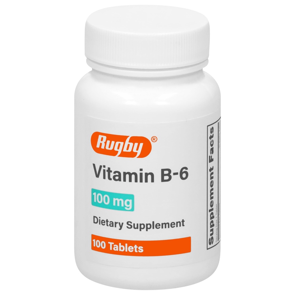Δισκία Rugby Vitamin B-6 - 100mg βιταμίνης B6 - Συμπλήρωμα διατροφής - 100 Count
