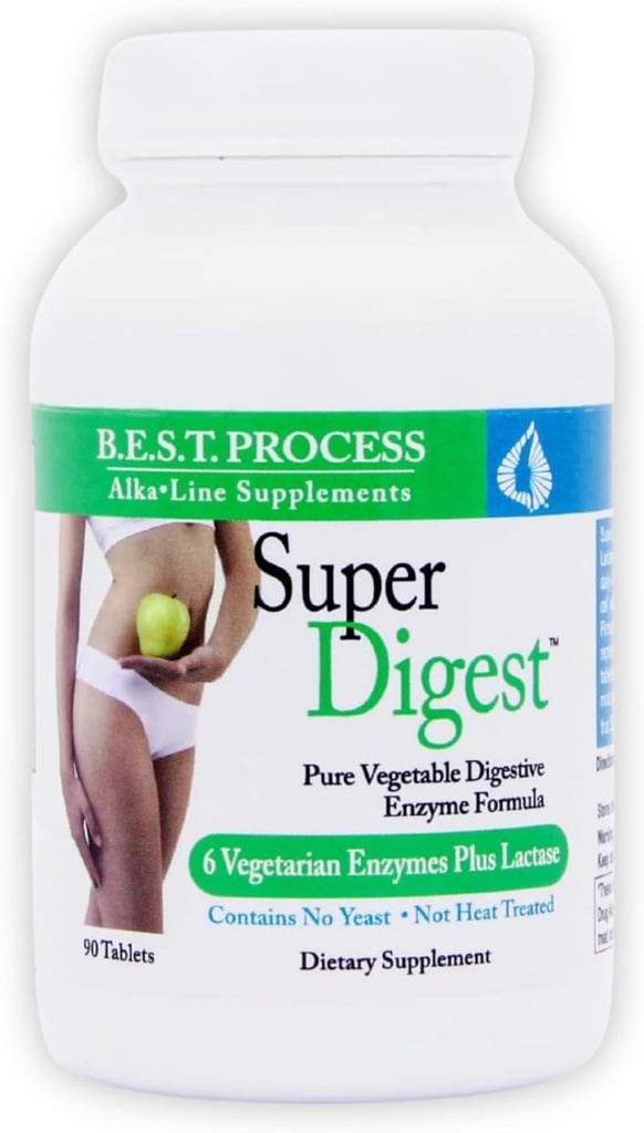 SuperDigest Best Process Alkaline — Multi-Enzyme Digestive Support — Digestive Enzymes with Alfalfa, Papain & Bromelain (Vegetarian Friendly)