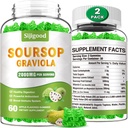 2 τεμ. Soursop Graviola Gummies - Βιολογικά φύλλα και εκχύλισμα φρούτων - Digestive Aid, Immune Support & Antioxidant Properties - 120 Apple Flavored Gummies