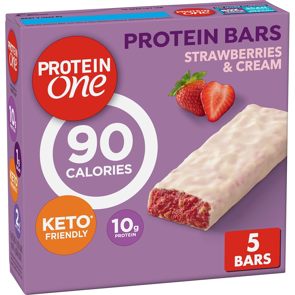 Πρωτεΐνη One 90 θερμίδες Πρωτεΐνη Bars, Φράουλες και Κρέμα, Κετό Φιλικό, 5 Ct, 4,8 oz